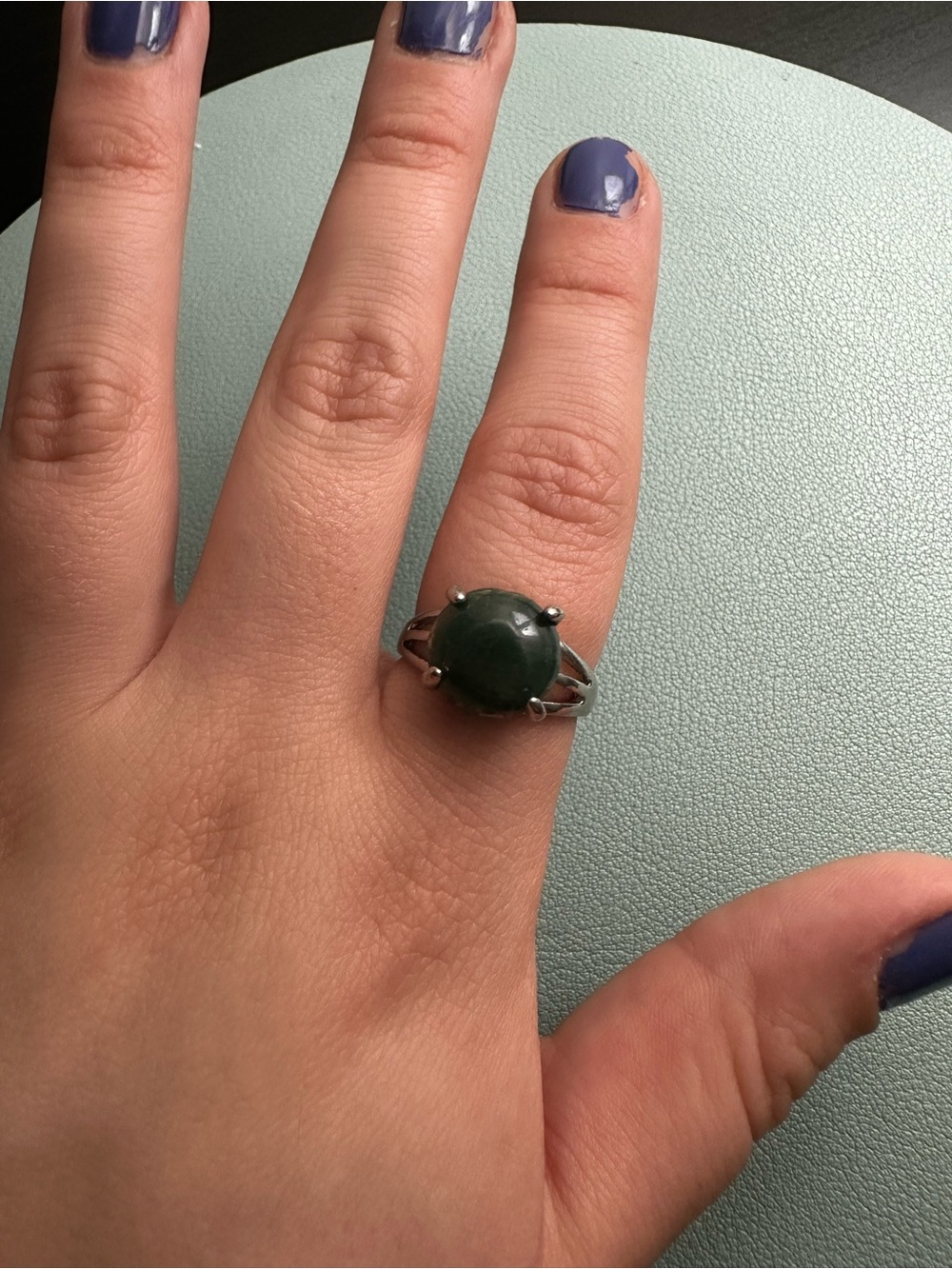 Silver ring with green stone size 10.5